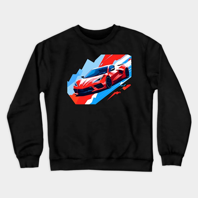 C8 Corvette Racing Torch Red sportscar retro design vintage style supercar Classic car vibes with a torch red C8 Corvette Retro flair for C8 Corvette enthusiasts Crewneck Sweatshirt by Tees 4 Thee